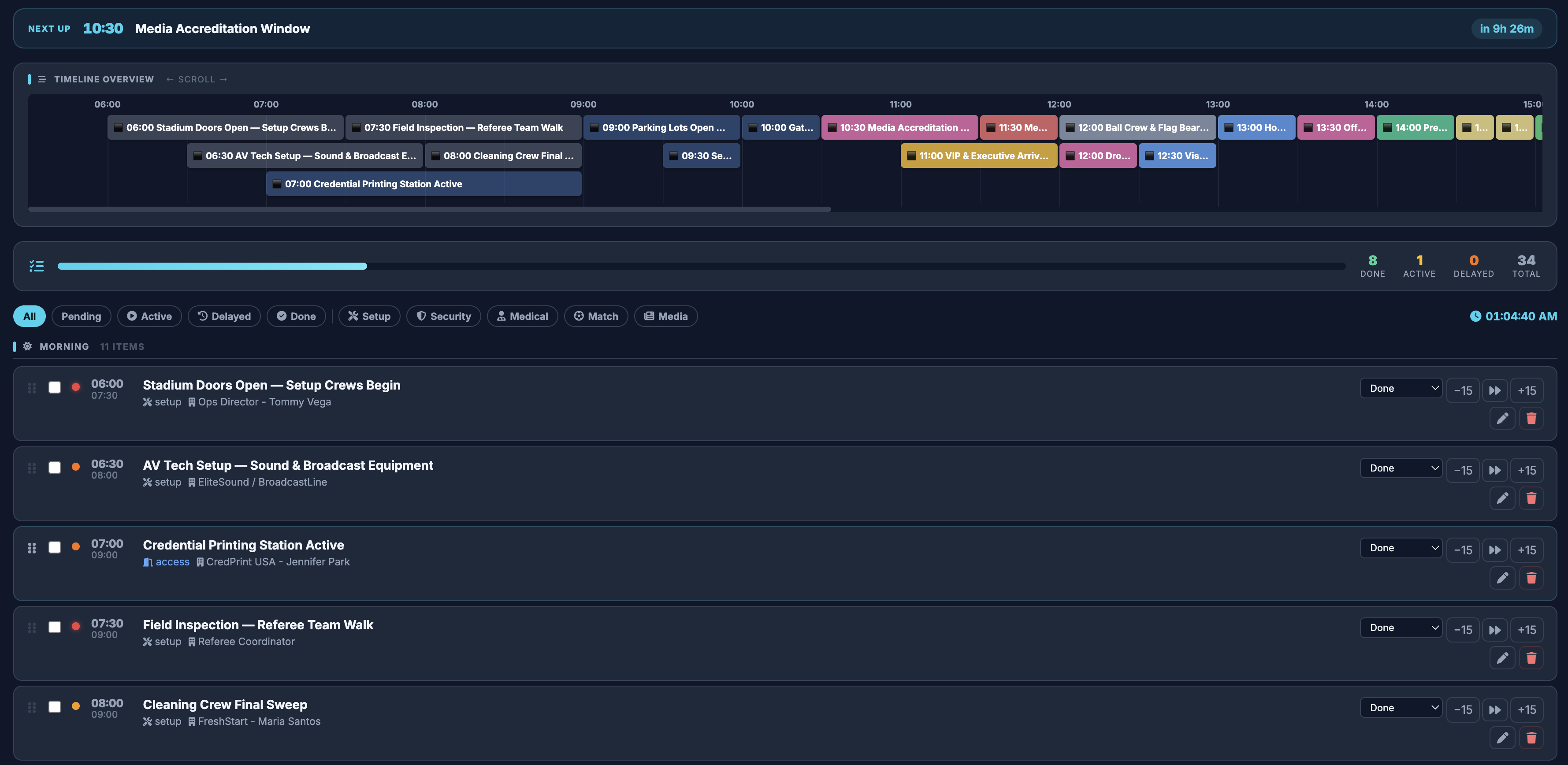 Run Sheet — Live event timeline